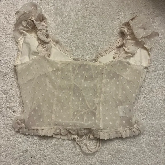 Y2K Front Tie Sheer Ruffle Trim Blouse - Picture 3 of 7